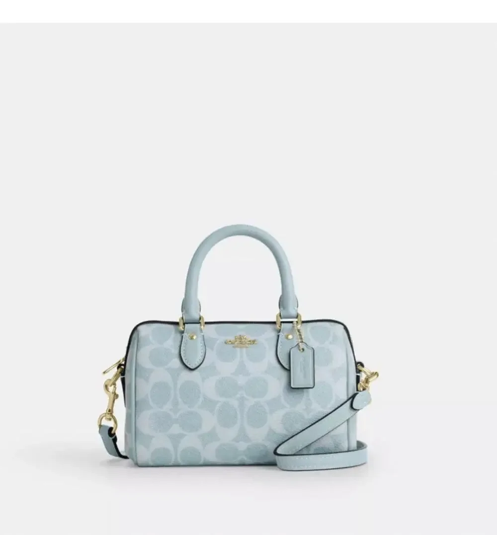 B2-15 Coach Mini Rowan Crossbody Bag In Signature Canvas/Gold/Light Blue CEY63